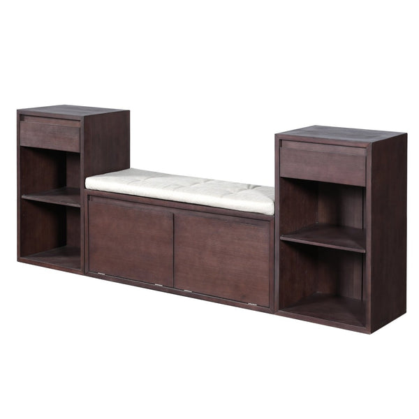 English Elm Trexm Cushioned Mudroom Bench with Flip Compartments Drawers and Open Shelving Espresso N715P437150P
