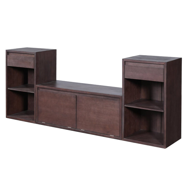 English Elm Trexm Cushioned Mudroom Bench with Flip Compartments Drawers and Open Shelving Espresso N715P437150P