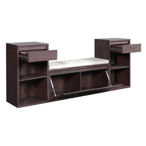 English Elm Trexm Cushioned Mudroom Bench with Flip Compartments Drawers and Open Shelving Espresso N715P437150P