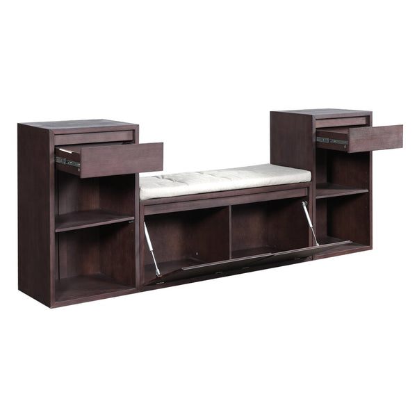 English Elm Trexm Cushioned Mudroom Bench with Flip Compartments Drawers and Open Shelving Espresso N715P437150P