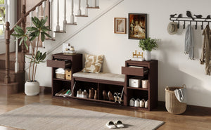 English Elm Trexm Cushioned Mudroom Bench with Flip Compartments Drawers and Open Shelving Espresso N715P437150P