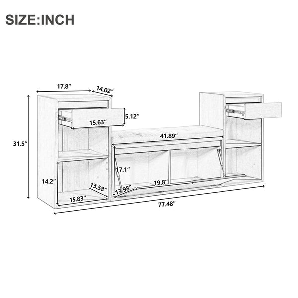 English Elm Trexm Cushioned Mudroom Bench with Flip Compartments Drawers and Open Shelving Espresso N715P437150P