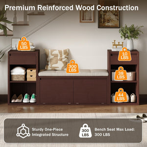 English Elm Trexm Cushioned Mudroom Bench with Flip Compartments Drawers and Open Shelving Espresso N715P437150P