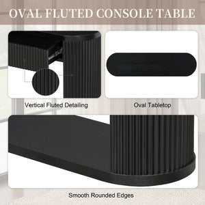English Elm Trexm Fluted Oval Entryway Table Rubberwood Frame Two Drawers Open Bottom Shelf Black N715P458125B