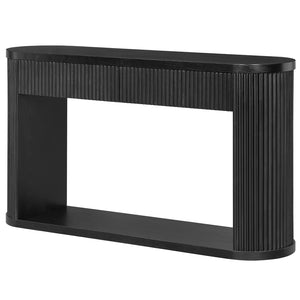 English Elm Trexm Fluted Oval Entryway Table Rubberwood Frame Two Drawers Open Bottom Shelf Black N715P458125B