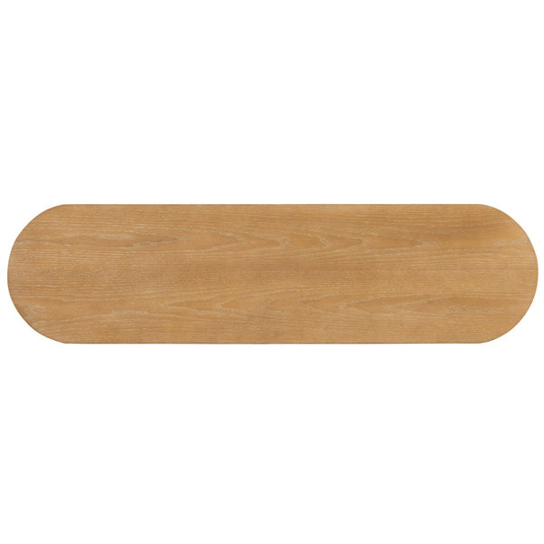 English Elm Trexm Fluted Oval Entryway Table Rubberwood Frame Two Drawers Open Bottom Shelf Natural N715P458125N