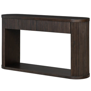 English Elm Trexm Fluted Oval Entryway Table Rubberwood Frame Two Drawers Open Bottom Shelf Espresso N715P458125P