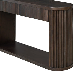 English Elm Trexm Fluted Oval Entryway Table Rubberwood Frame Two Drawers Open Bottom Shelf Espresso N715P458125P