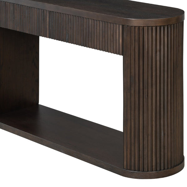 English Elm Trexm Fluted Oval Entryway Table Rubberwood Frame Two Drawers Open Bottom Shelf Espresso N715P458125P