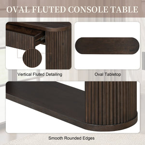 English Elm Trexm Fluted Oval Entryway Table Rubberwood Frame Two Drawers Open Bottom Shelf Espresso N715P458125P