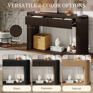 English Elm Trexm Fluted Oval Entryway Table Rubberwood Frame Two Drawers Open Bottom Shelf Espresso N715P458125P