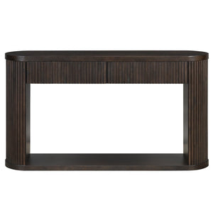 English Elm Trexm Fluted Oval Entryway Table Rubberwood Frame Two Drawers Open Bottom Shelf Espresso N715P458125P