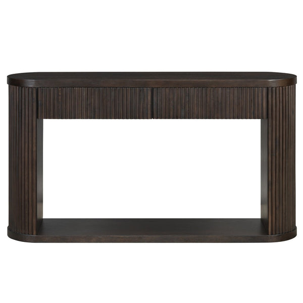 English Elm Trexm Fluted Oval Entryway Table Rubberwood Frame Two Drawers Open Bottom Shelf Espresso N715P458125P