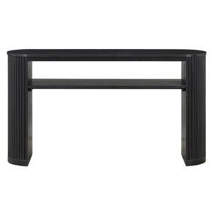 English Elm Trexm Fluted Leg Ash Veneer Console Table Farmhouse Oval Top Open Shelf Entryway Black N715P462622B