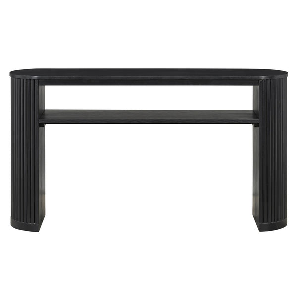 English Elm Trexm Fluted Leg Ash Veneer Console Table Farmhouse Oval Top Open Shelf Entryway Black N715P462622B