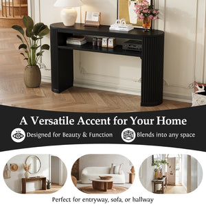 English Elm Trexm Fluted Leg Ash Veneer Console Table Farmhouse Oval Top Open Shelf Entryway Black N715P462622B