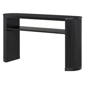 English Elm Trexm Fluted Leg Ash Veneer Console Table Farmhouse Oval Top Open Shelf Entryway Black N715P462622B