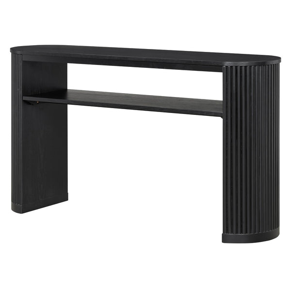 English Elm Trexm Fluted Leg Ash Veneer Console Table Farmhouse Oval Top Open Shelf Entryway Black N715P462622B
