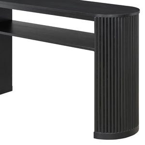 English Elm Trexm Fluted Leg Ash Veneer Console Table Farmhouse Oval Top Open Shelf Entryway Black N715P462622B