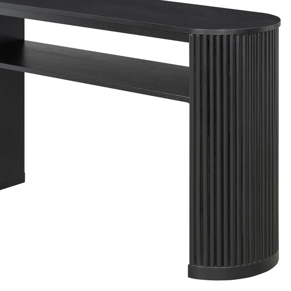 English Elm Trexm Fluted Leg Ash Veneer Console Table Farmhouse Oval Top Open Shelf Entryway Black N715P462622B