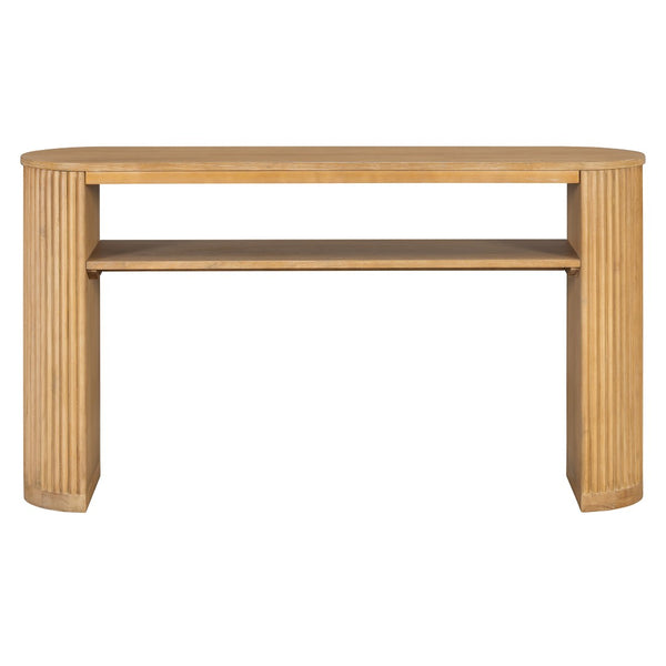 English Elm Trexm Fluted Leg Ash Veneer Console Table Farmhouse Oval Top Open Shelf Entryway Natural N715P462622N
