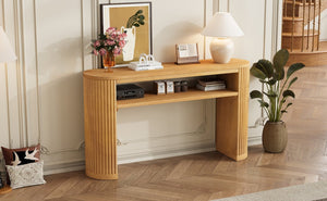 English Elm Trexm Fluted Leg Ash Veneer Console Table Farmhouse Oval Top Open Shelf Entryway Natural N715P462622N