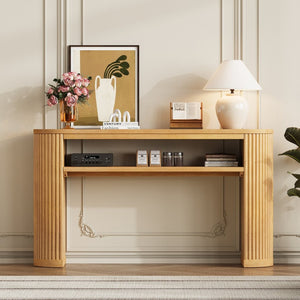 English Elm Trexm Fluted Leg Ash Veneer Console Table Farmhouse Oval Top Open Shelf Entryway Natural N715P462622N