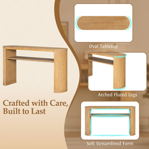 English Elm Trexm Fluted Leg Ash Veneer Console Table Farmhouse Oval Top Open Shelf Entryway Natural N715P462622N