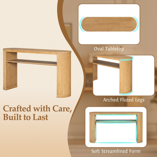 English Elm Trexm Fluted Leg Ash Veneer Console Table Farmhouse Oval Top Open Shelf Entryway Natural N715P462622N