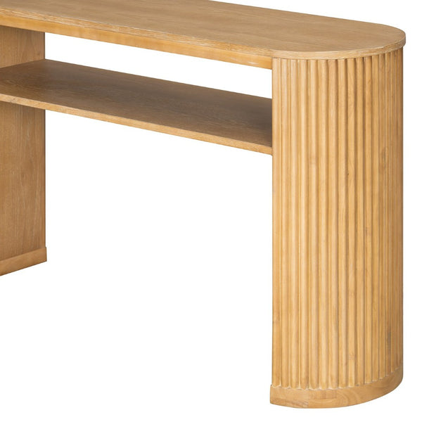English Elm Trexm Fluted Leg Ash Veneer Console Table Farmhouse Oval Top Open Shelf Entryway Natural N715P462622N