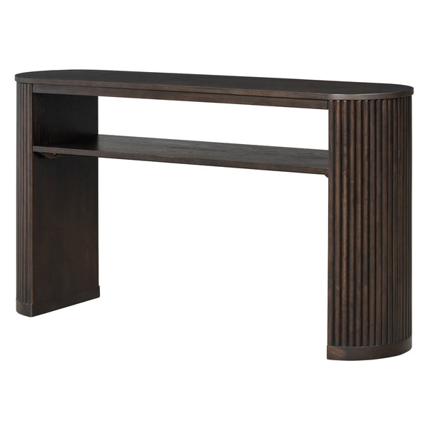 English Elm Trexm Fluted Leg Ash Veneer Console Table Farmhouse Oval Top Open Shelf Entryway Espresso N715P462622P