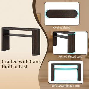 English Elm Trexm Fluted Leg Ash Veneer Console Table Farmhouse Oval Top Open Shelf Entryway Espresso N715P462622P
