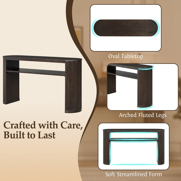 English Elm Trexm Fluted Leg Ash Veneer Console Table Farmhouse Oval Top Open Shelf Entryway Espresso N715P462622P