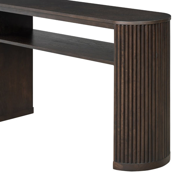 English Elm Trexm Fluted Leg Ash Veneer Console Table Farmhouse Oval Top Open Shelf Entryway Espresso N715P462622P