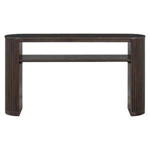 English Elm Trexm Fluted Leg Ash Veneer Console Table Farmhouse Oval Top Open Shelf Entryway Espresso N715P462622P