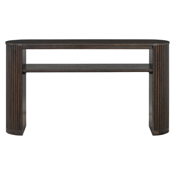 English Elm Trexm Fluted Leg Ash Veneer Console Table Farmhouse Oval Top Open Shelf Entryway Espresso N715P462622P