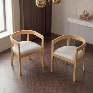 English Elm Trexm Sculptural Arm Dining Chairs Rubberwood Frame Padded Upholstered Seat Pair Natural Set of 2 N715P466151N