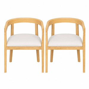 English Elm Trexm Sculptural Arm Dining Chairs Rubberwood Frame Padded Upholstered Seat Pair Natural Set of 2 N715P466151N