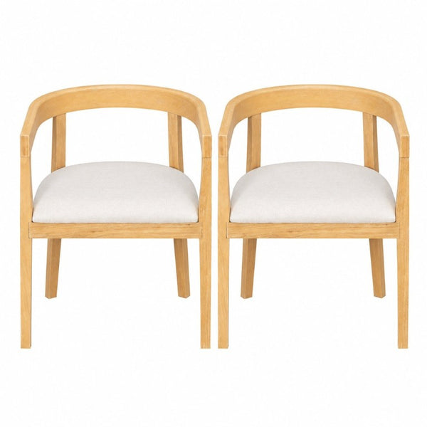 English Elm Trexm Sculptural Arm Dining Chairs Rubberwood Frame Padded Upholstered Seat Pair Natural Set of 2 N715P466151N