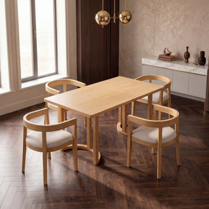 English Elm Trexm Sculptural Arm Dining Chairs Rubberwood Frame Padded Upholstered Seat Pair Natural Set of 4 N715P466152N