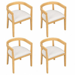 English Elm Trexm Sculptural Arm Dining Chairs Rubberwood Frame Padded Upholstered Seat Pair Natural Set of 4 N715P466152N