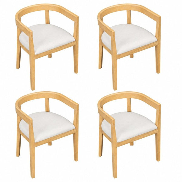 English Elm Trexm Sculptural Arm Dining Chairs Rubberwood Frame Padded Upholstered Seat Pair Natural Set of 4 N715P466152N