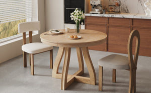 English Elm Trexm Extendable Round Dining Table Oak Veneer Rubberwood Farmhouse Seats Six Natural Wood Wash N715P473741D