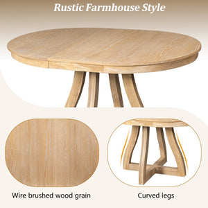 English Elm Trexm Extendable Round Dining Table Oak Veneer Rubberwood Farmhouse Seats Six Natural Wood Wash N715P473741D