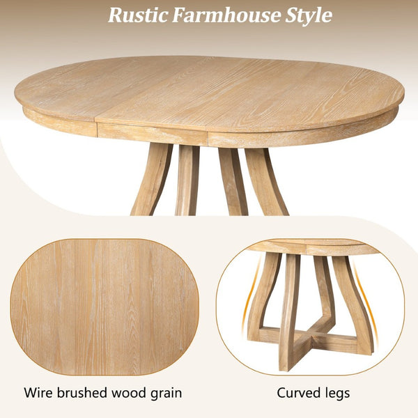 English Elm Trexm Extendable Round Dining Table Oak Veneer Rubberwood Farmhouse Seats Six Natural Wood Wash N715P473741D