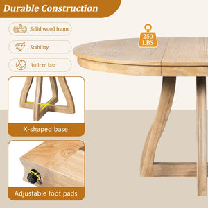 English Elm Trexm Extendable Round Dining Table Oak Veneer Rubberwood Farmhouse Seats Six Natural Wood Wash N715P473741D