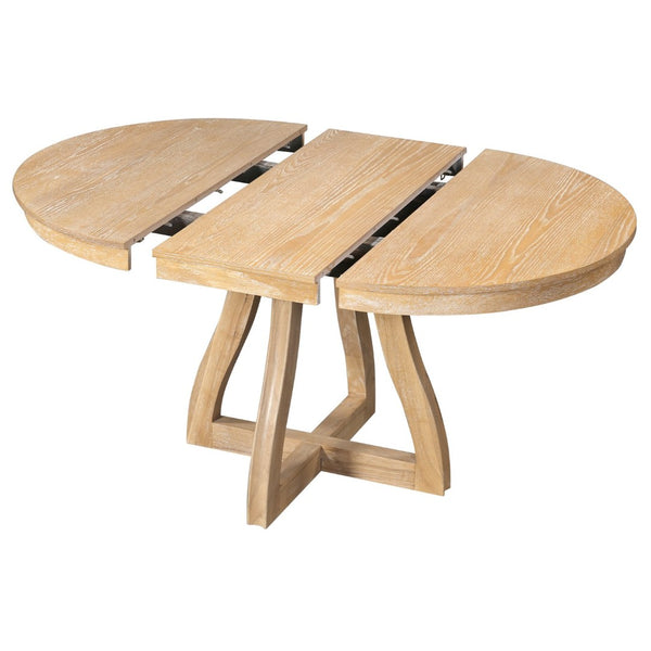 English Elm Trexm Extendable Round Dining Table Oak Veneer Rubberwood Farmhouse Seats Six Natural Wood Wash N715P473741D