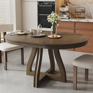English Elm Trexm Extendable Round Dining Table Oak Veneer Rubberwood Farmhouse Seats Six Espresso N715P473741P