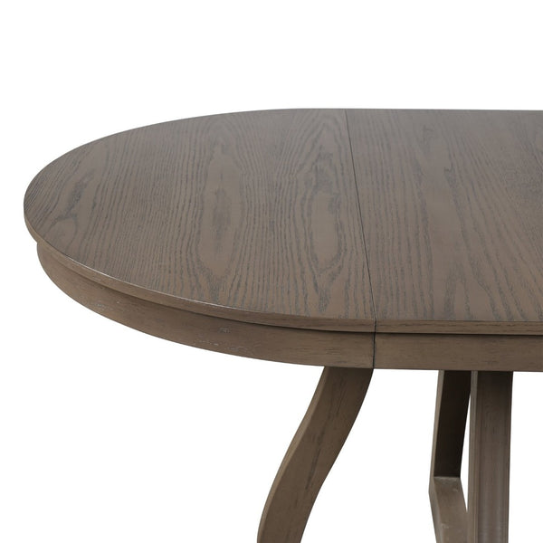 English Elm Trexm Extendable Round Dining Table Oak Veneer Rubberwood Farmhouse Seats Six Espresso N715P473741P