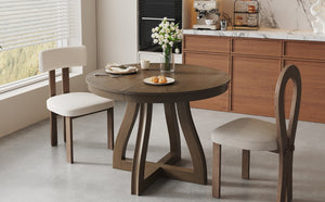 English Elm Trexm Extendable Round Dining Table Oak Veneer Rubberwood Farmhouse Seats Six Espresso N715P473741P